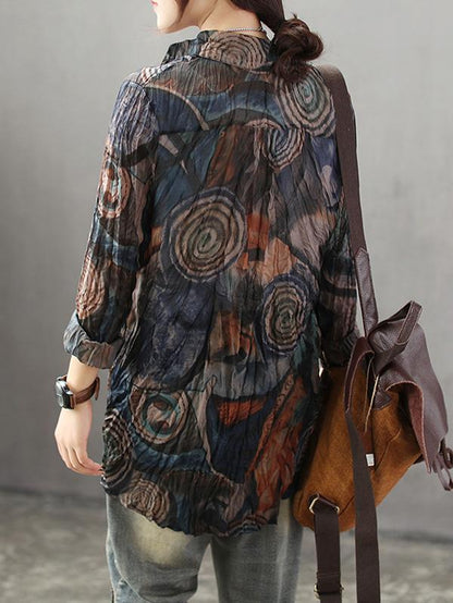 High-low Vintage Loose Printed Blouse Top