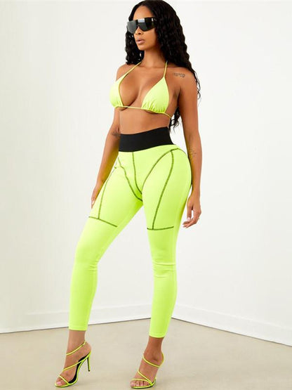 Contrast Trim Wide Waistband Yoga Leggings