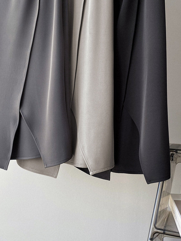 Stylish Solid Color Asymmetric Split-Front Elastics A-Line Skirts