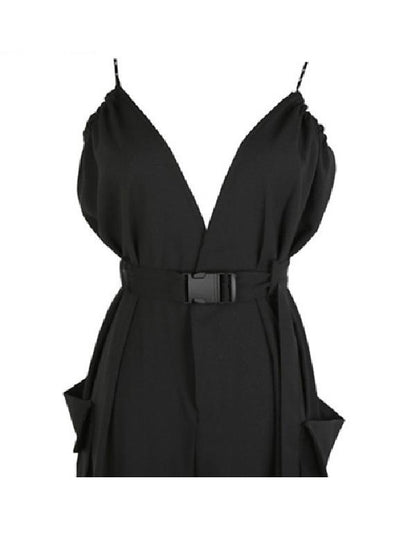Spaghetti-neck Big Pocket Jumpsuits