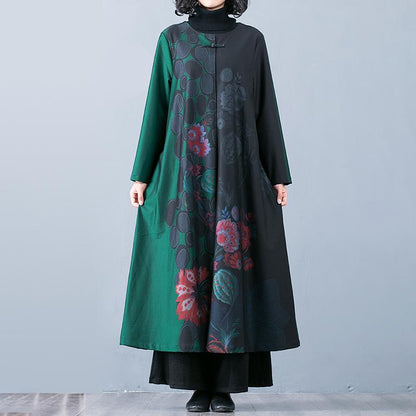 Buykud Floral Print O-Neck Casual Elegant Trench Coat