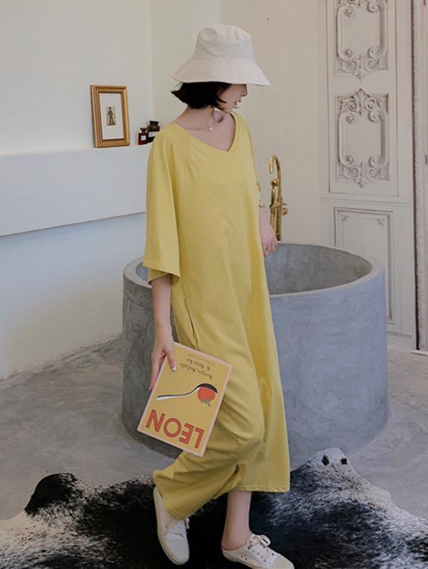 Original Solid V-Neck Dress