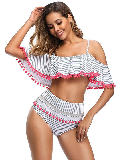 Fashion Off-the-shoulder Tassel Bikini Swimsuit