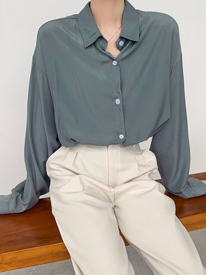 Original Solid Color Thin Lapel Blouses&Shirts Tops