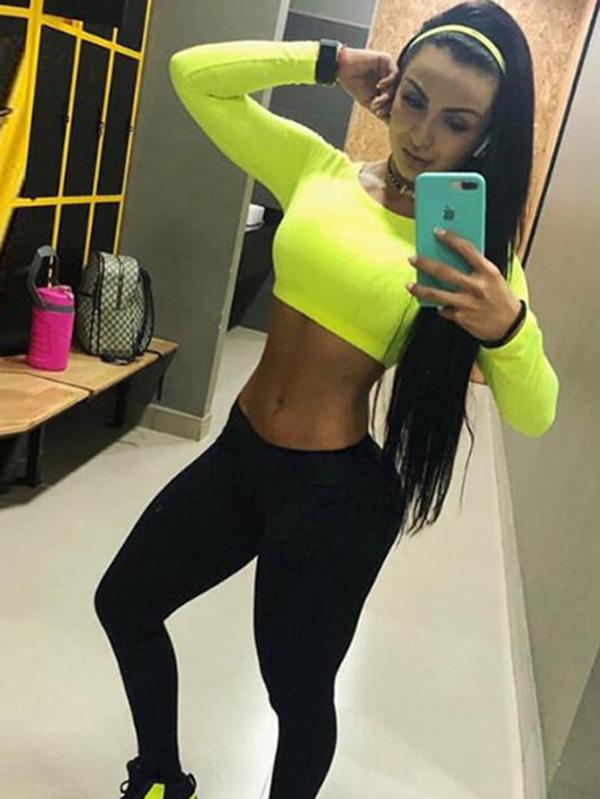 Fashion Solid Bodycon Long Sleeves Yoga Tops
