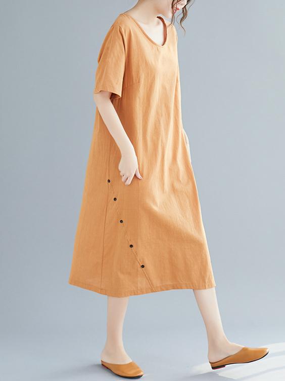 Plus Size Pure Color Cotton Long Dress