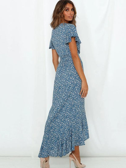 Short Sleeves Polka Dot Maxi Dress