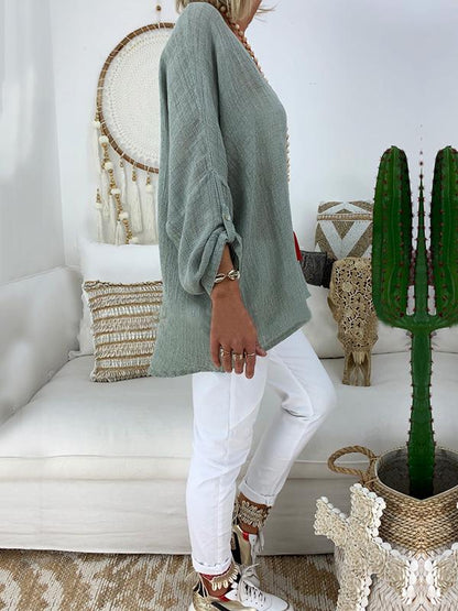 Solid Color V-neck Loose Blouses&Shirts Tops