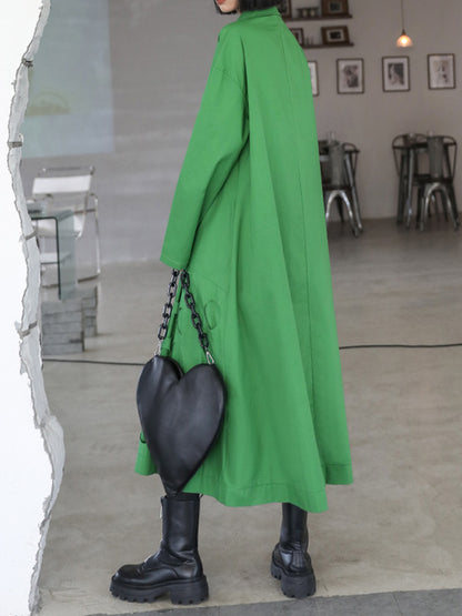 Stylish Solid Color Asymmetric Lapel Long Sleeves Midi Dress