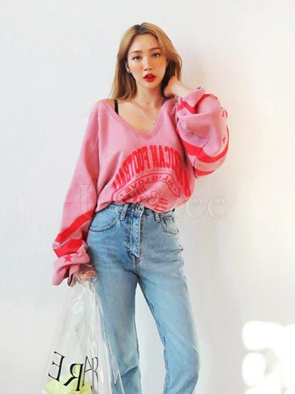 Loose Printed V-neck Sweatshirt