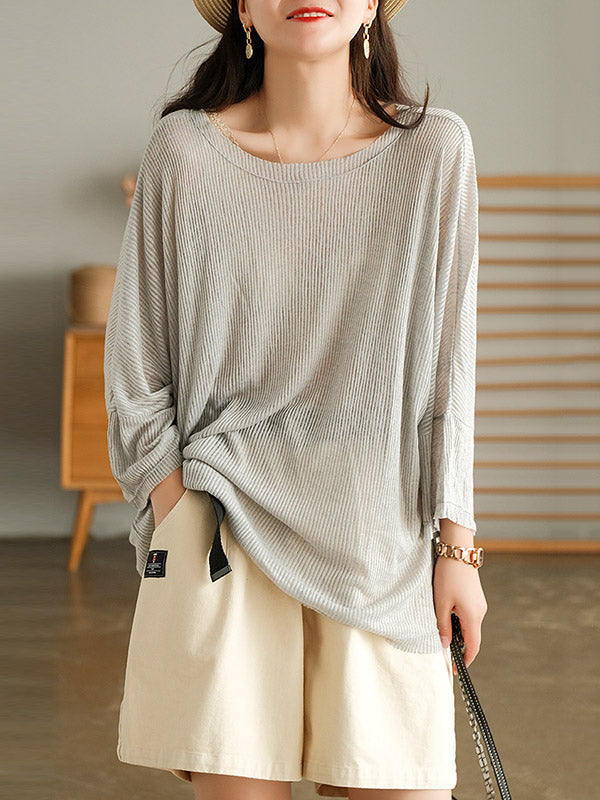 Casual Solid Round-Neck Knitting T-Shirts Tops