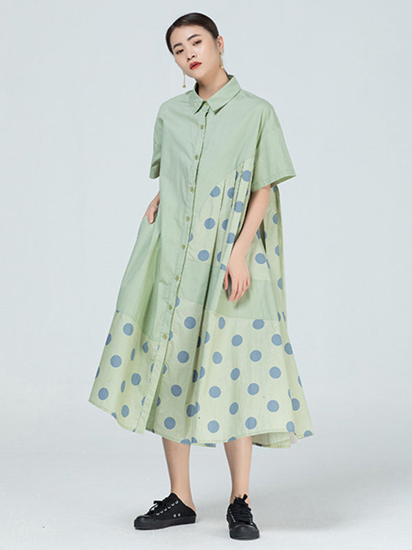 Original Polka-Dot Irregularity Split-Joint Shirt Dress