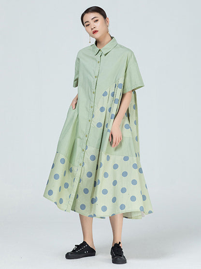 Original Polka-Dot Irregularity Split-Joint Shirt Dress