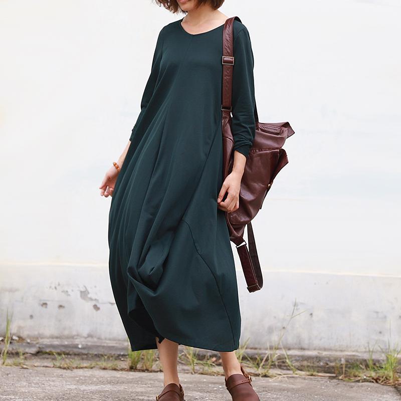 Buykud Pure Color Irregular Round Collar Loose Dress