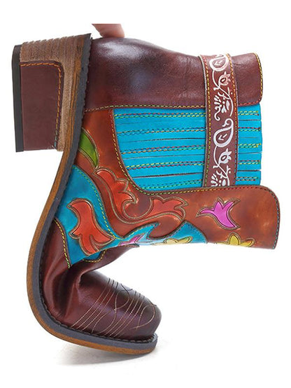 Bohemia Cow Leather Chunky Heel Booties