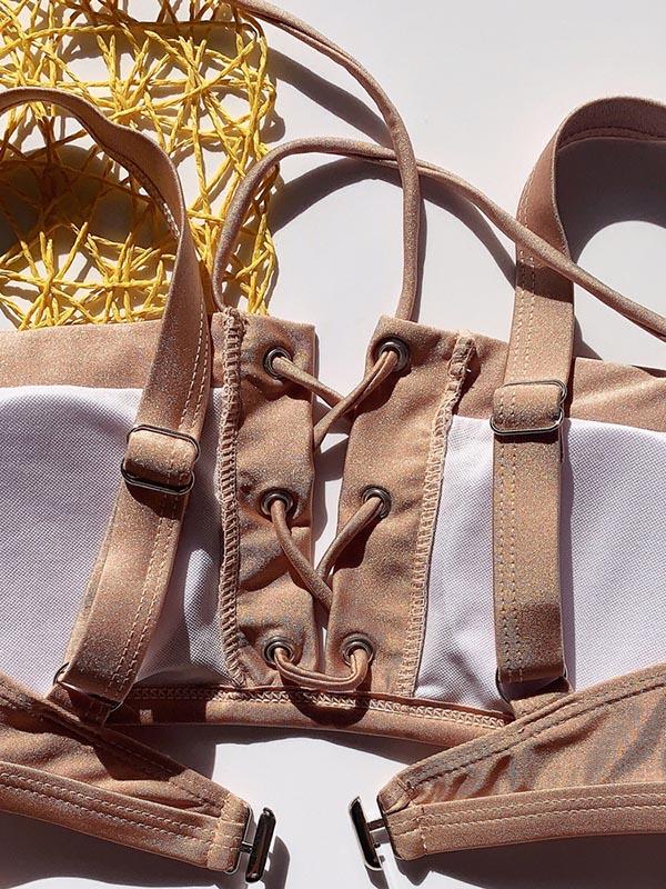 Solid Color Bandage  Split Bikini Swimsuit