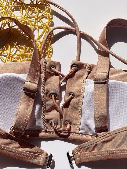 Solid Color Bandage  Split Bikini Swimsuit