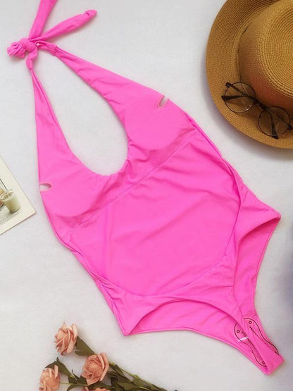 Halter-neck Backless Plain Bikinis Swimwear