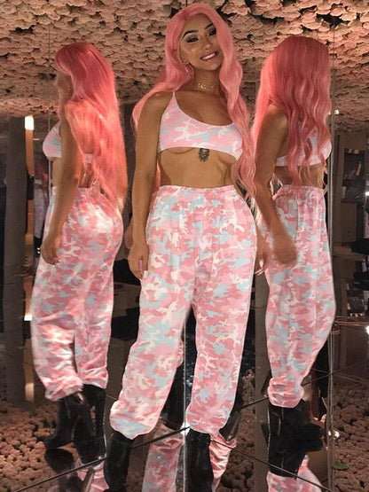 Camouflage Printed Elastic Waist Track Pants