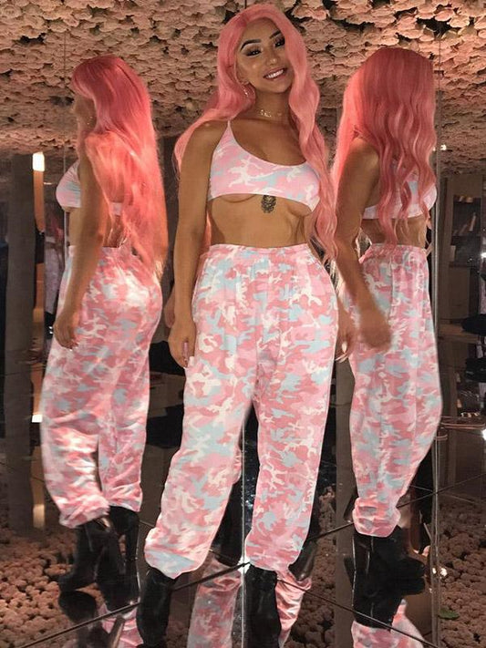 Camouflage Printed Elastic Waist Track Pants