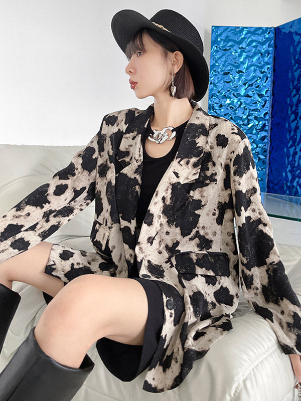 Stylish Original Printed Buttoned Split-Joint With Pocket Notched Collar Long Sleeves Blazer Outwear
