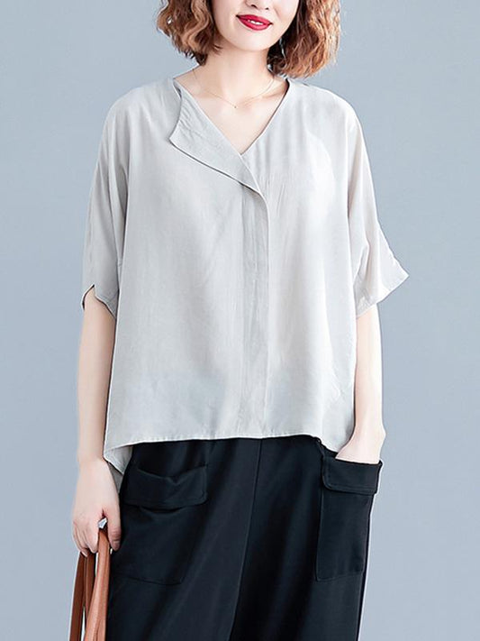 Loose Solid Batwing Sleeves Shirt
