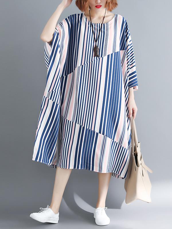 Casual Striped Printed Split-joint Long Dress