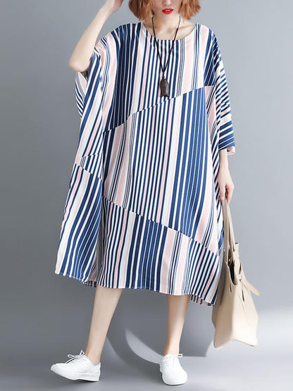 Casual Striped Printed Split-joint Long Dress