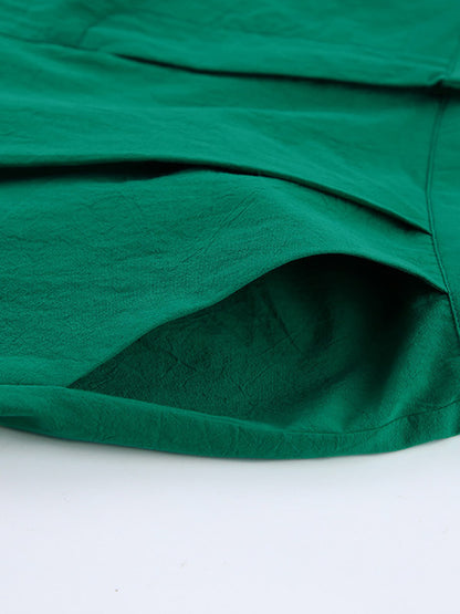 Casual Solid Color Split-Joint With Pocket Buttoned Lapel Collar Half Sleeves Blouse+Shorts 2 Pieces Set