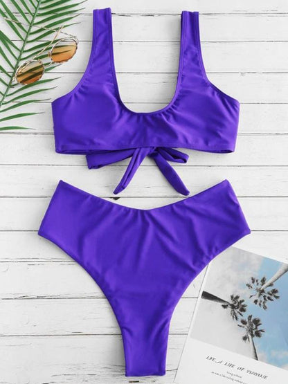 High Cut Plain Knot Bikinis Swimwear