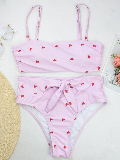 High Waisted Tie Bandeau Bikini Swimsuit