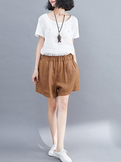Casual A-line Linen Shorts