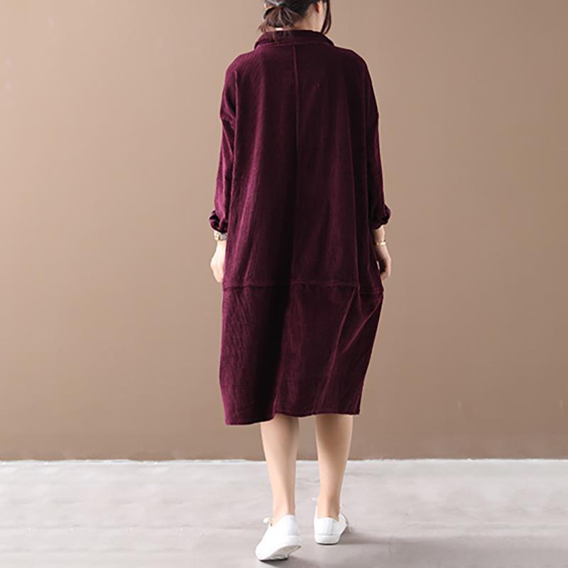 Buykud Pure Color Side Stripe Comfortable Loose Dress