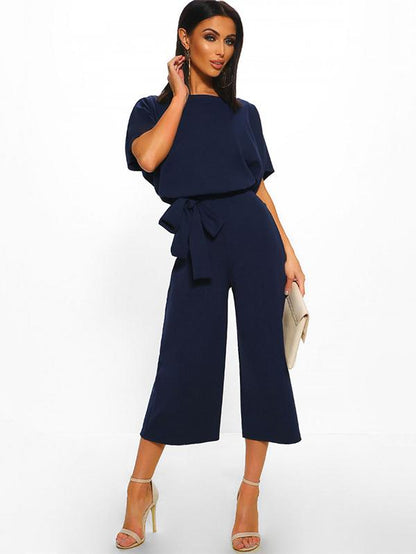 Round Neck Solid Color Jumpsuits