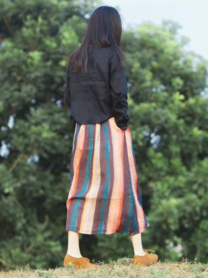 Colorful Stripe Ramie Cotton Skirt