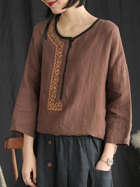 Retro Linen Embroidered T-shirts