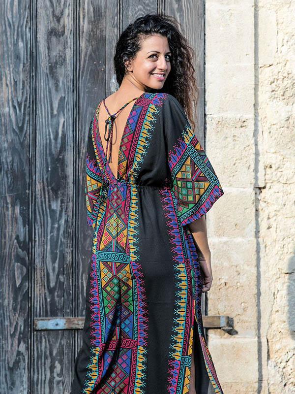Bohemia V-neck Waisted Kaftan Cover-ups