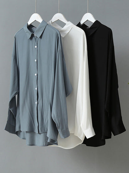 Original Solid Color Thin Lapel Blouses&Shirts Tops