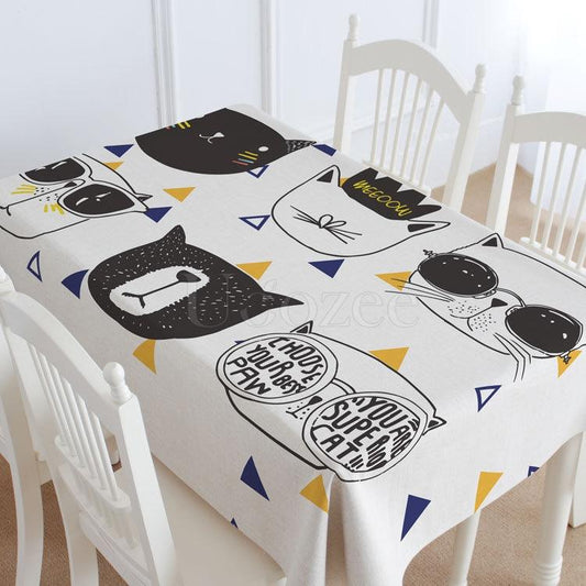 White Cat Casual Printed Tablecloth