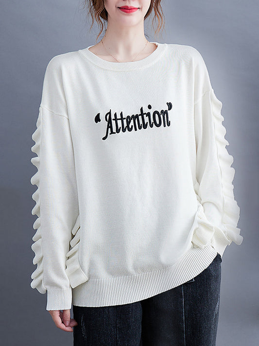 Simple Solid Color Letter Print Embroidered Sweatshirt Top