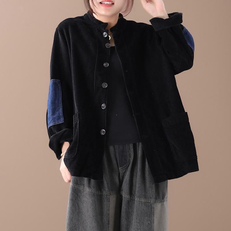Buykud Patchwork Corduroy Single Breasted Autumn Coat