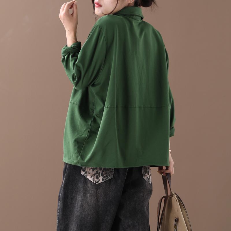 Buykud Casual Literary Solid Color Long Sleeve Shirt