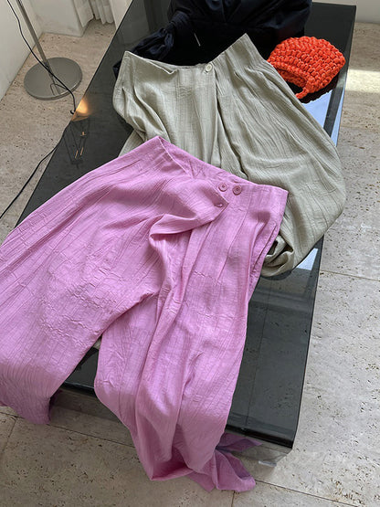 Simple Solid Color High Waisted Wide Leg Pants