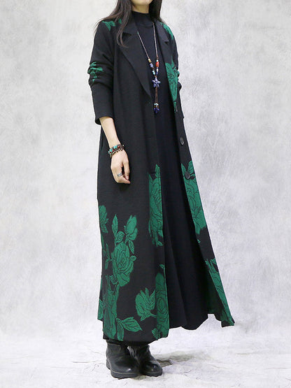 Artistic Retro Loose Floral Printed Buttoned Notched Collar Long Sleeves Outwear