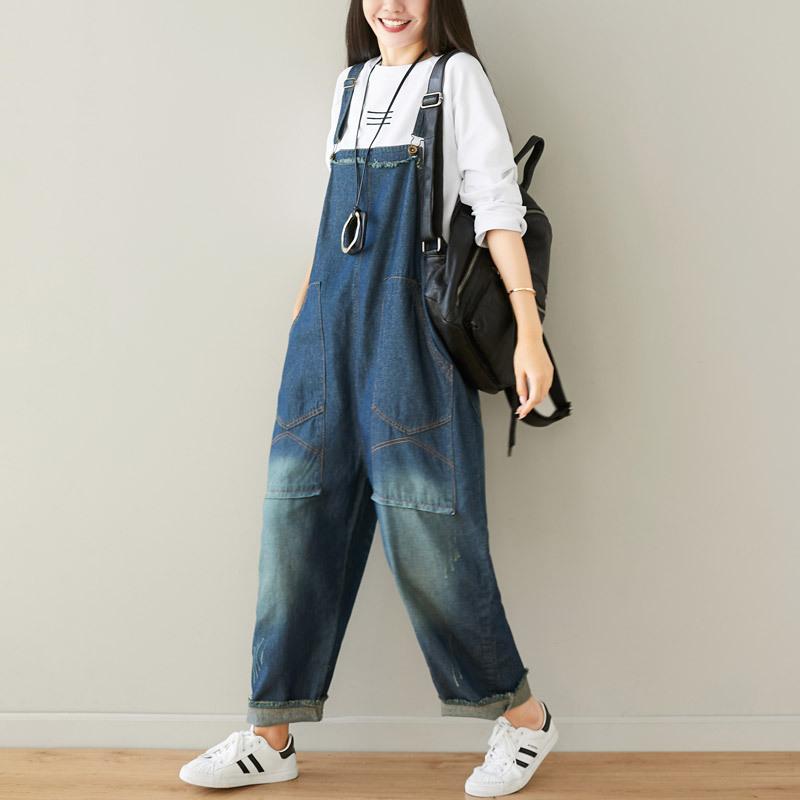 Buykud Natural Burrs Solid Color Casual Loose Jumpsuit