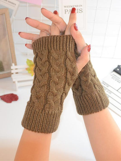 Threaded Half Finger Knit Gloves