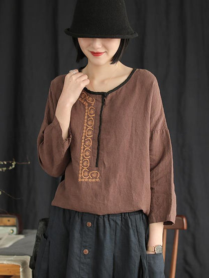 Retro Linen Embroidered T-shirts