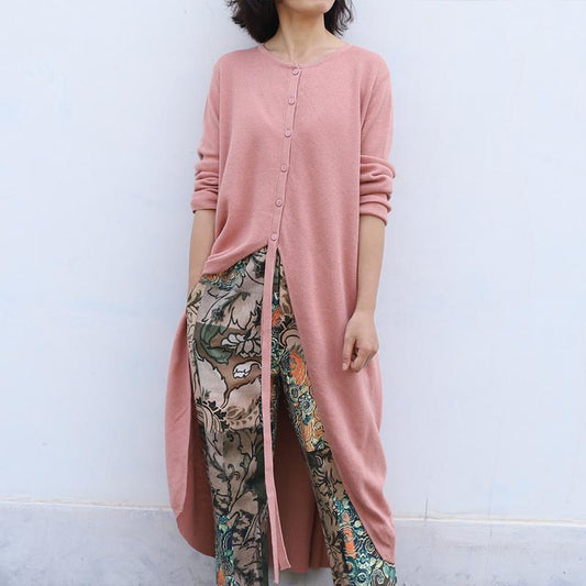 Buykud Solid Color Lacing Long Knitted Shirt