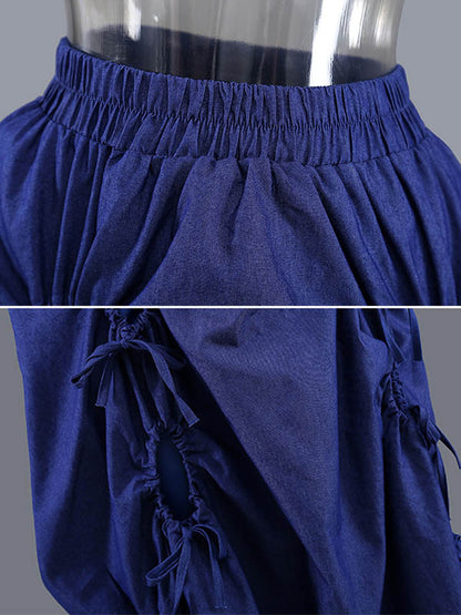 Original Stylish Drawstring Pleated Solid Color Elasticity Skirt