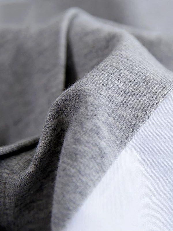 Casual Loose Color Matching Buttoned Split-Joint Split-Side High-Low Round-Neck Long Sleeves Sweatshirt